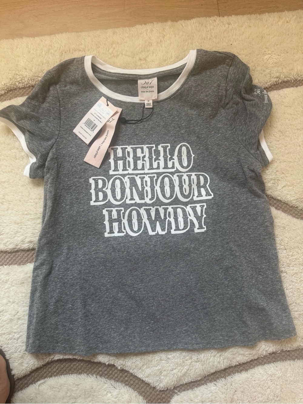 cinq a sept Kids Gray Tee with White Graphic